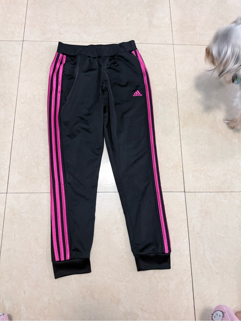 adidas Black Joggers with Pink Side Stripes